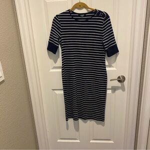 Lauren Ralph Lauren Navy and White Striped Midi Dress